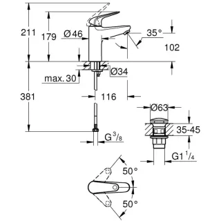 Смеситель для раковины GROHE Euroeco 24267001 хром